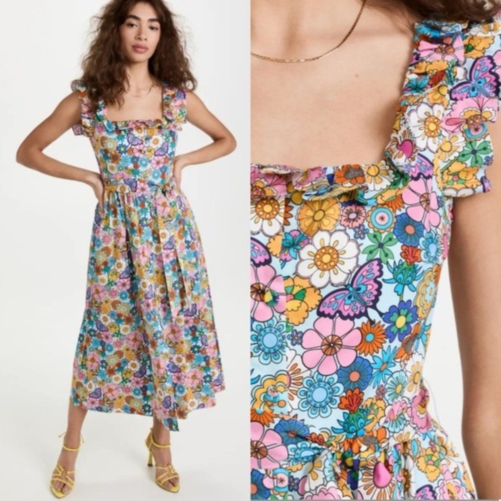 Borgo de Nor LouLou Good Vibes Pale Blue Floral Midi Dress‎ NWT